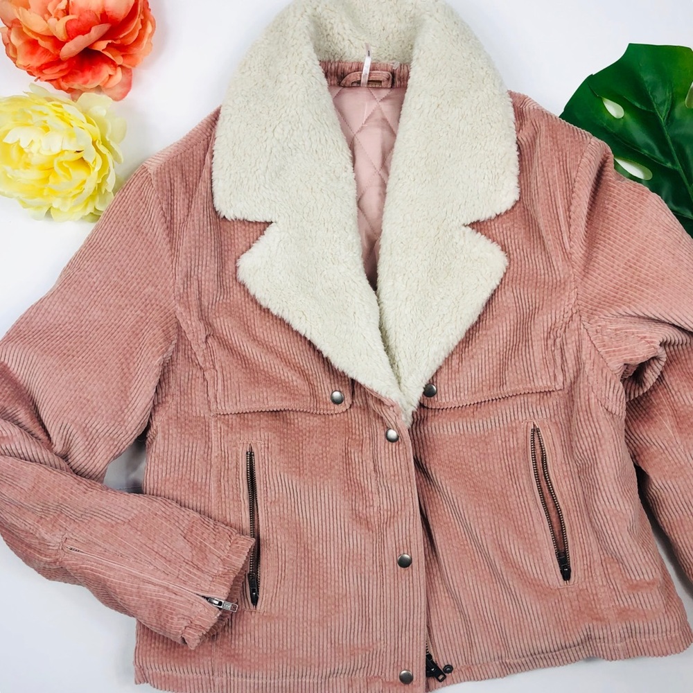 Free People Amelia Corduroy faux fur jacket L